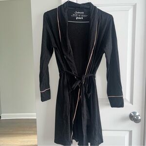 Pact Charcoal Grey Organic Cotton Pink Trim Women’s Robe Medium NWOT